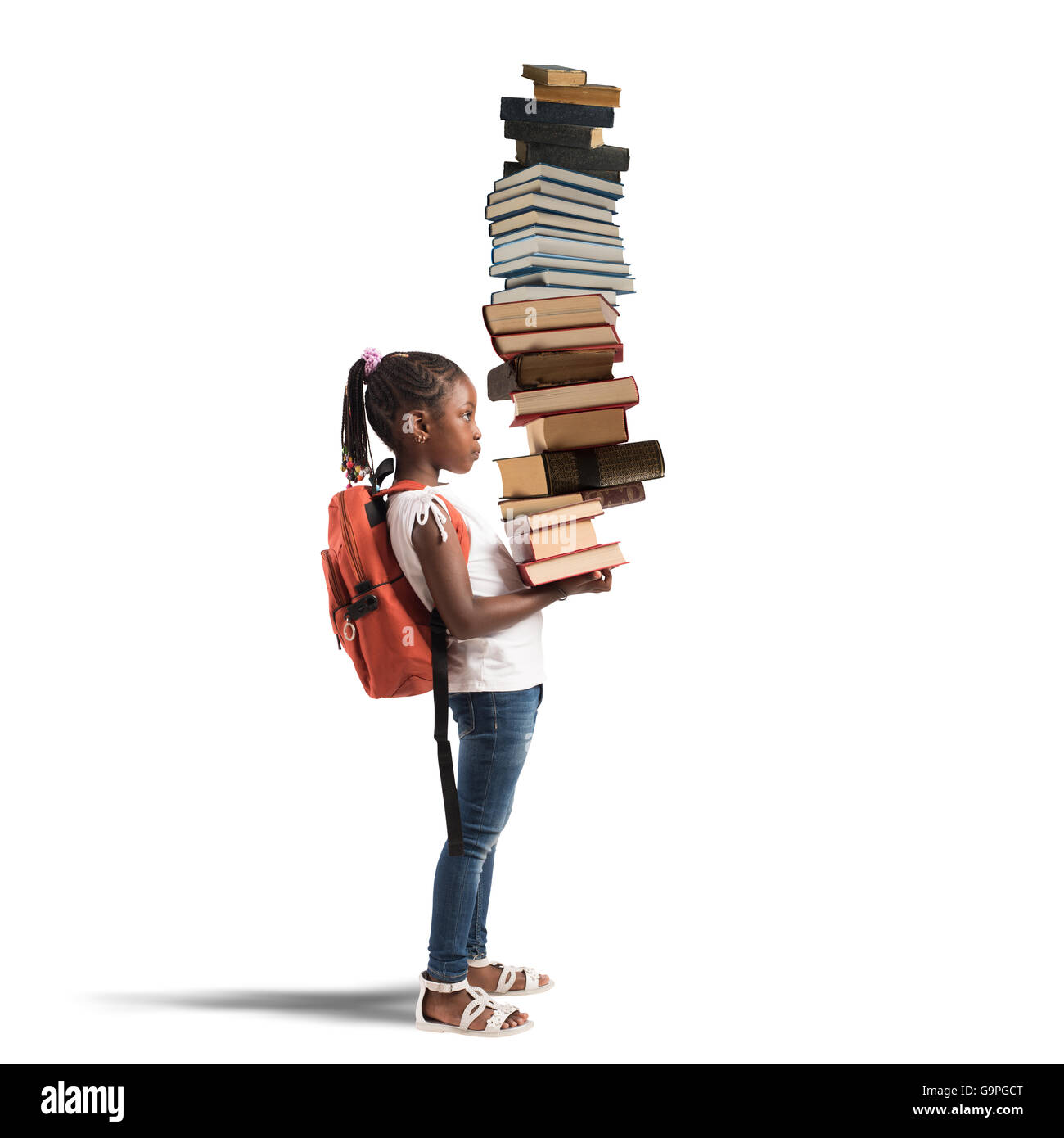 Pile of books for a little girl Stock Photo - Alamy