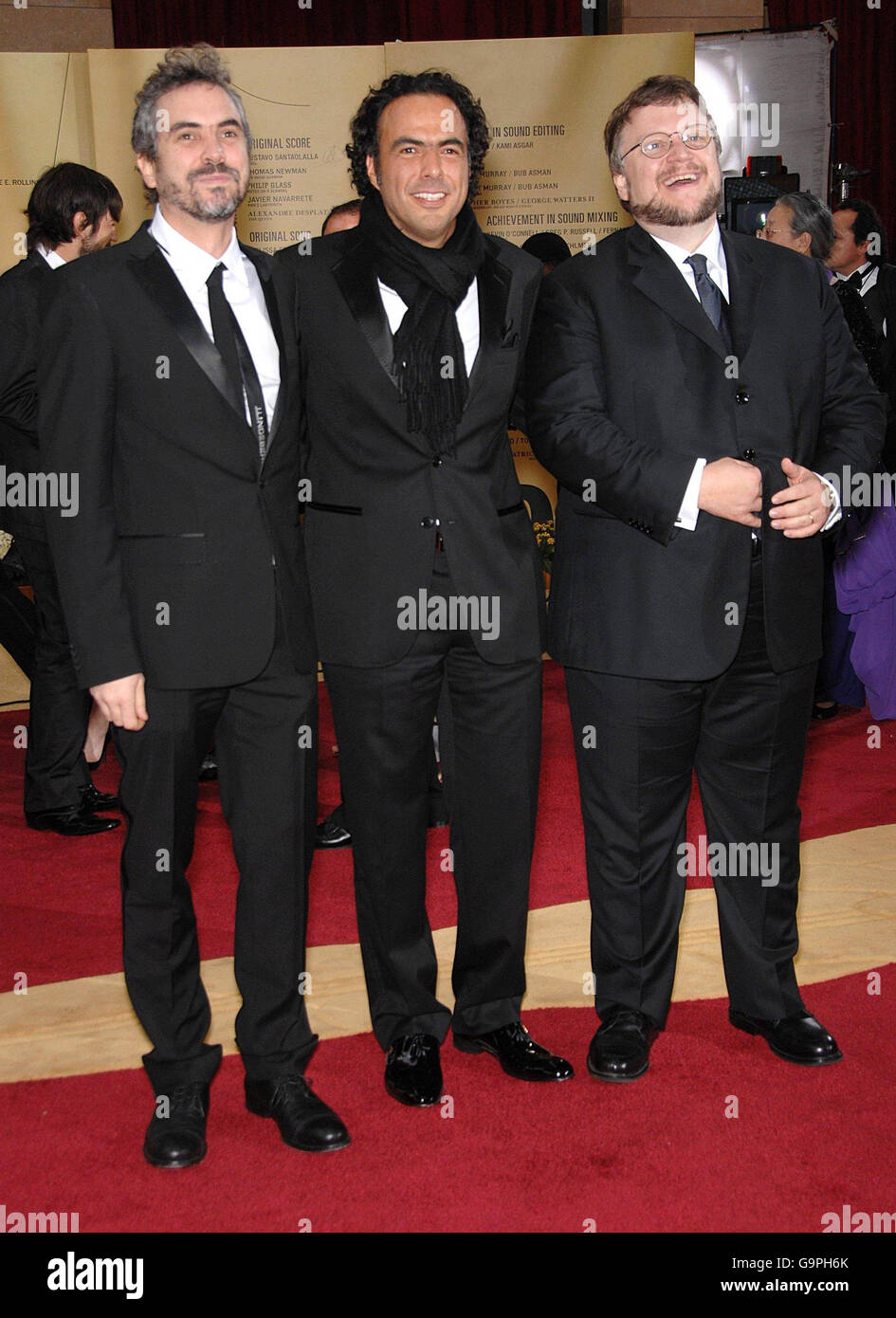 (From left to right) Alfonso Cuaron, Alejandro Gonzalez Inarritu and Guillermo del Toro arrives for the 79th Academy Awards (Oscars) at the Kodak Theatre, Los Angeles. Stock Photo