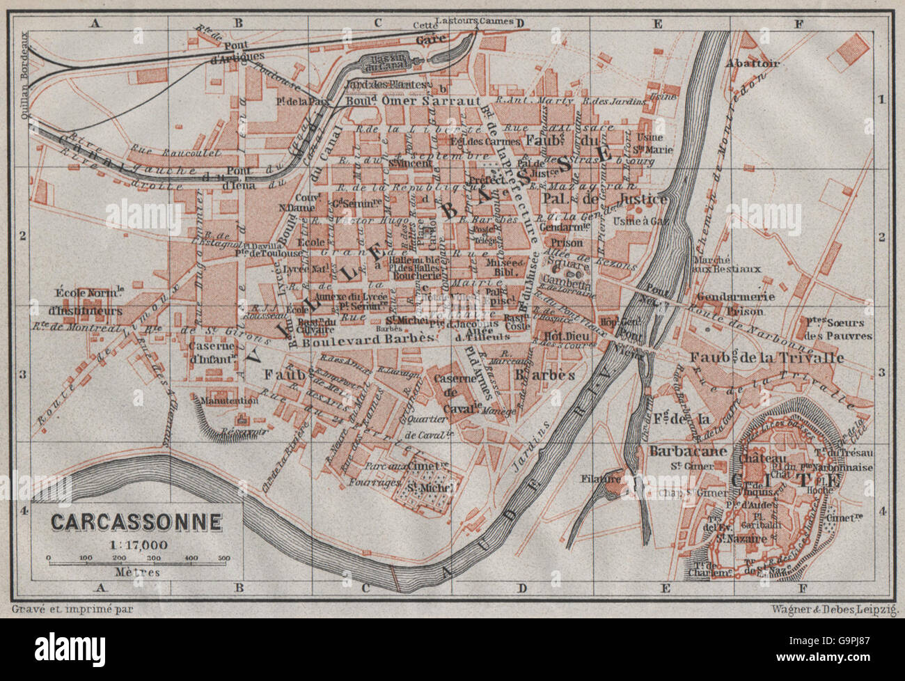 Carcassonne Town City Plan De La Ville Aude Ville Basse Cite Carte 1914 Map Stock Photo Alamy
