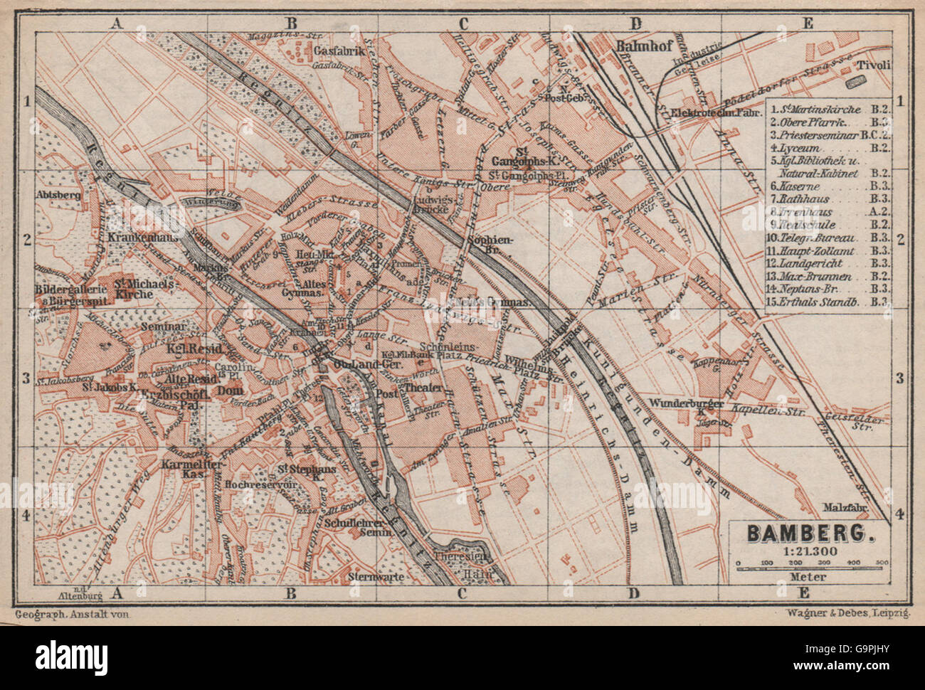 BAMBERG antique town city stadtplan. Bavaria karte. BAEDEKER, 1895 antique map Stock Photo