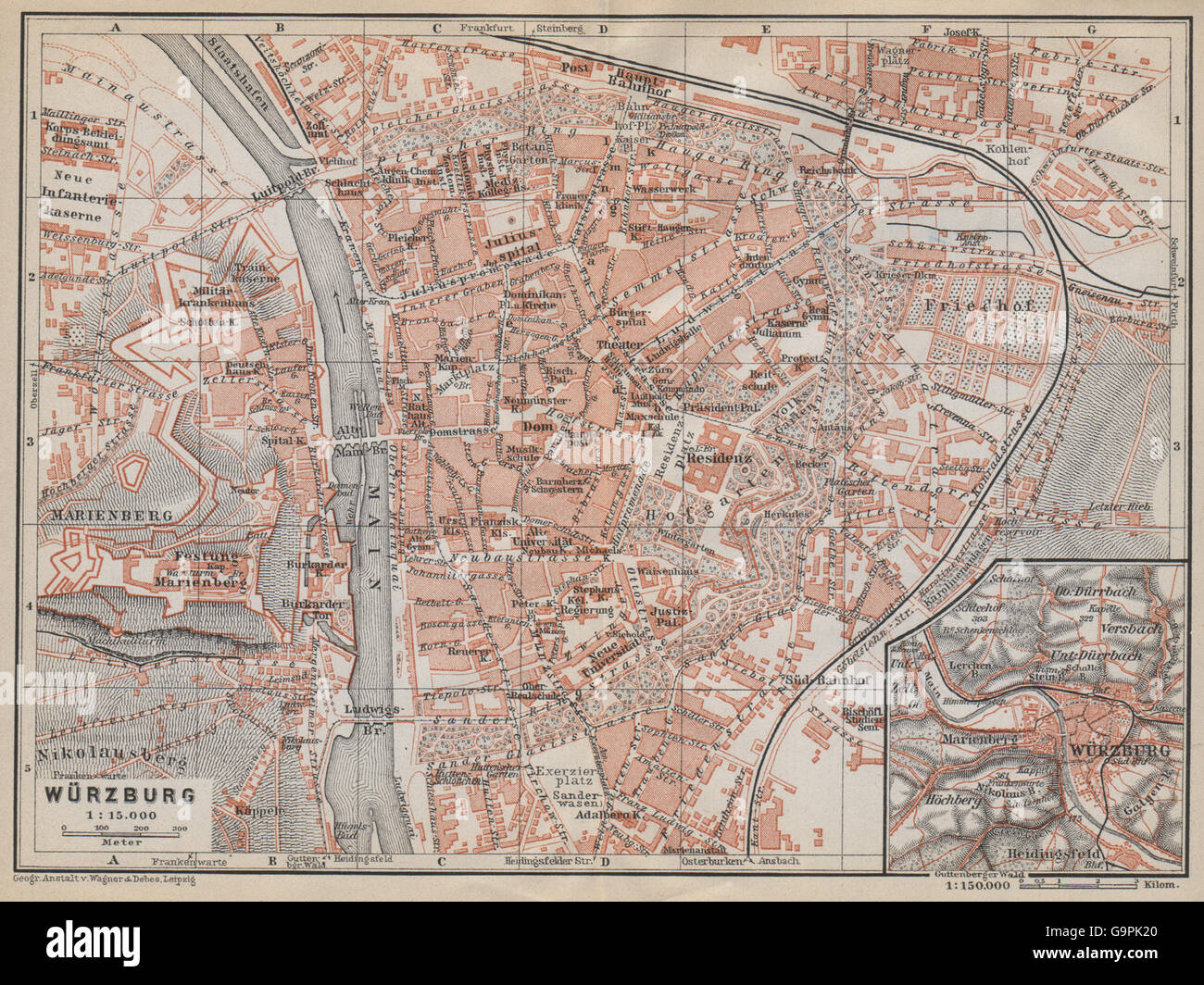 WÜRZBURG town city stadtplan & umgebung/environs. Wurzburg. Bavaria ...