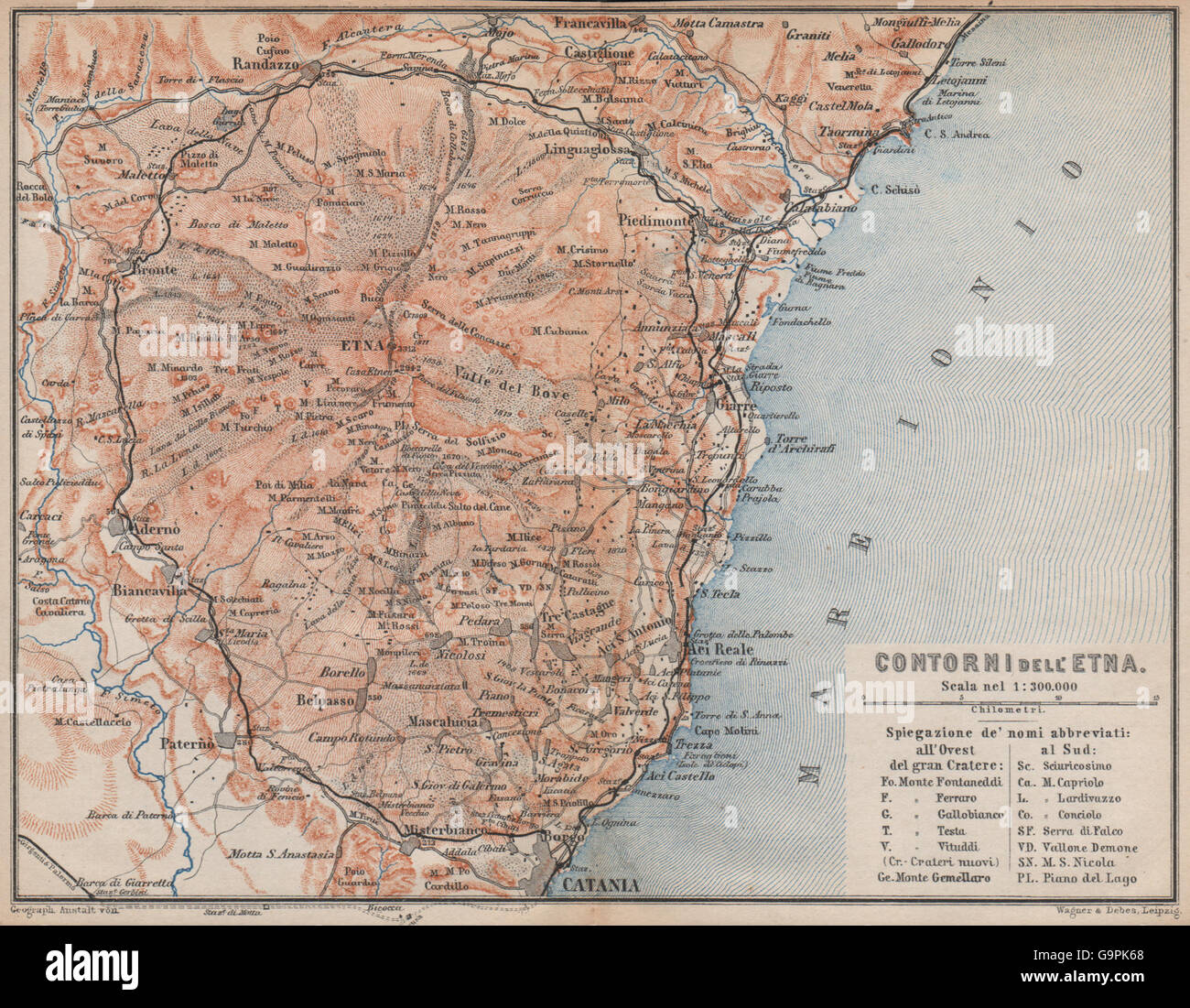 MOUNT ETNA environs/contorni. Catania Giarre Acireale. Sicily Sicilia, 1896 map Stock Photo