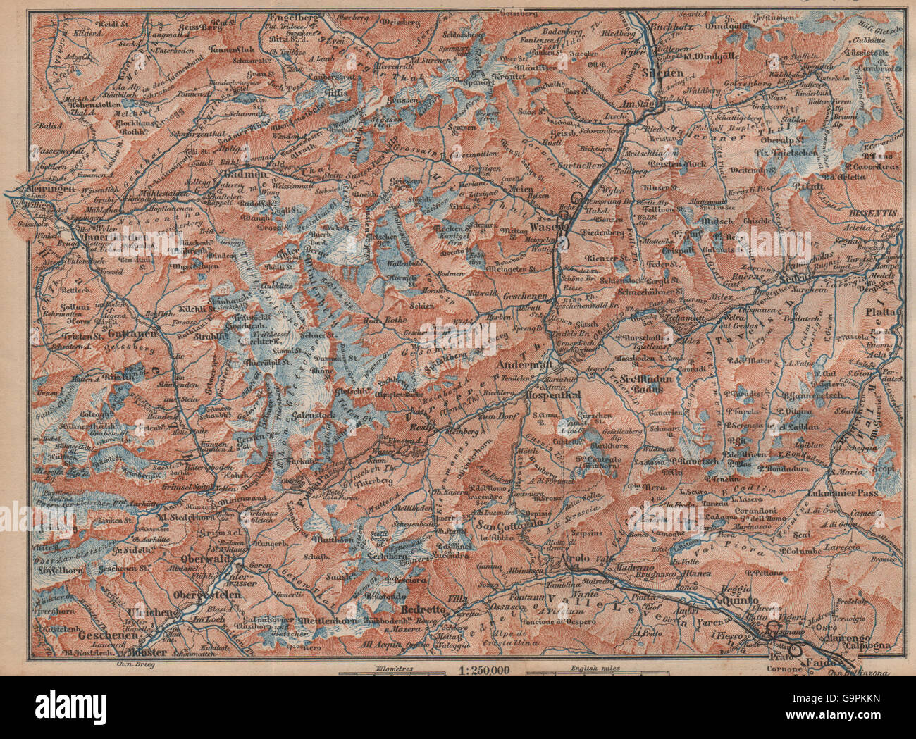 ST GOTTHARD area. Andermatt Engelberg Silenen Gadmen Ulrichen Disentis, 1893 map Stock Photo
