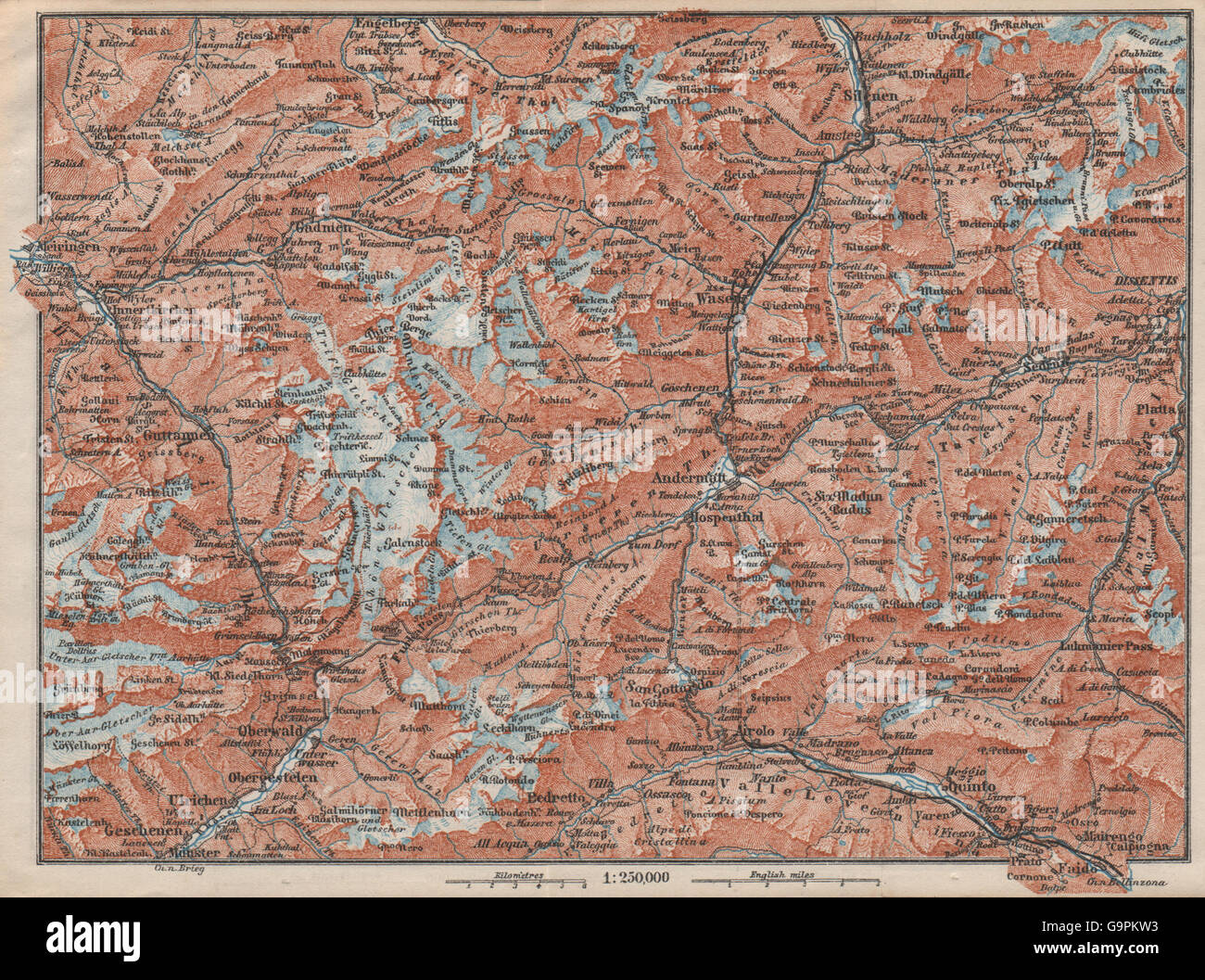 ST GOTTHARD area. Andermatt Engelberg Silenen Gadmen Ulrichen Disentis, 1897 map Stock Photo