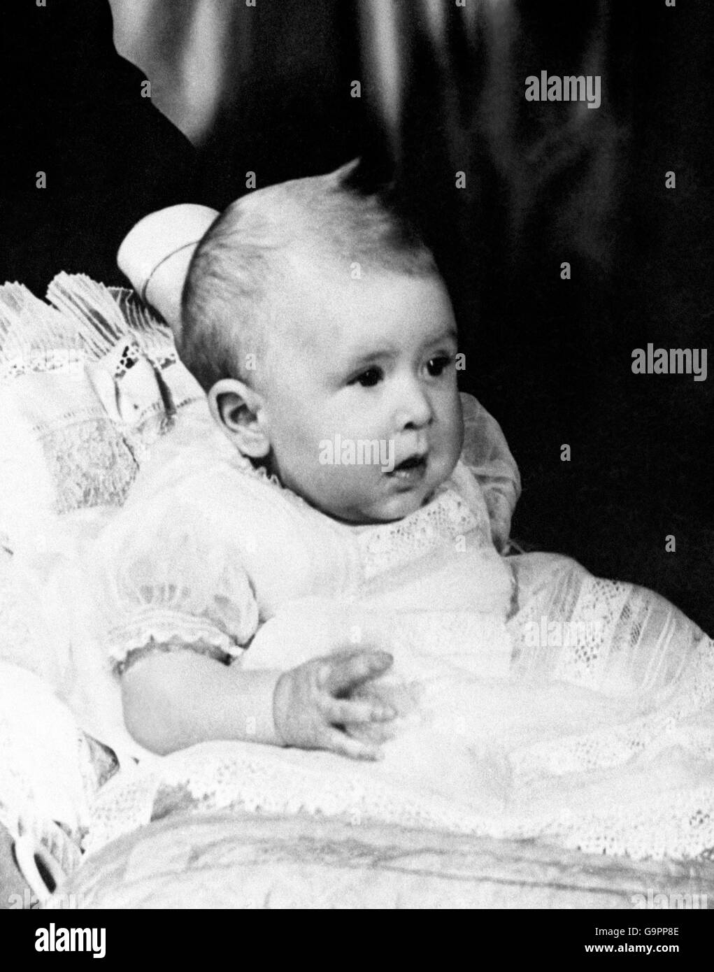 Taken by Royal Command, this new and happy picture shows the Prince Charles in the private sitting room of Princess Elizabeth and the Duke of Edinburgh at Buckingham Palace Stock Photo