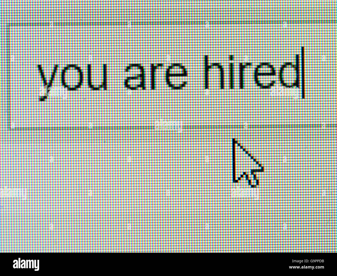 Business and technology: you are hired text on screen with some copy space Stock Photo
