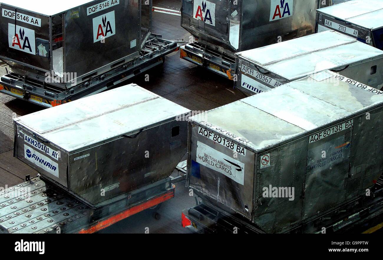 Airplane cargo containers on the tarmac at manchester airport hires