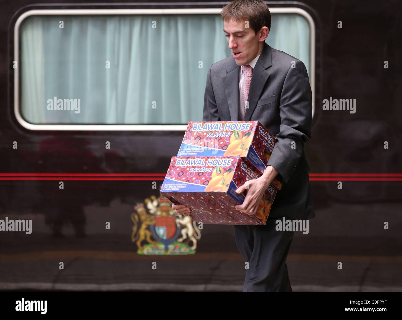 Luggage is removed from the royal train at Edinburgh Waverley railway