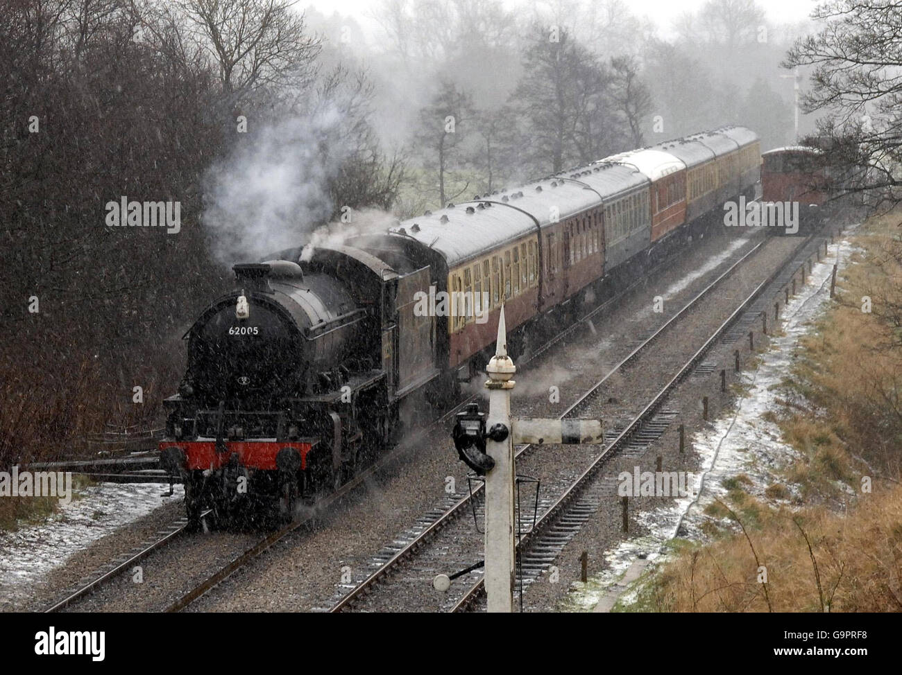 Wintry weather returns. The North Yorkshire Moors Railway train