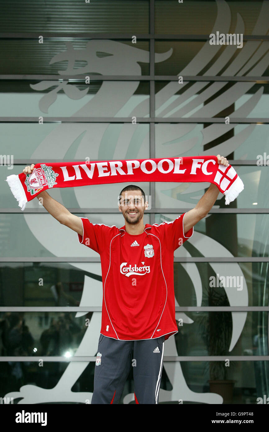 New Liverpool signing Alvaro Arbeloa Coca following a press conference at Melwood training ground, Liverpool. Stock Photo