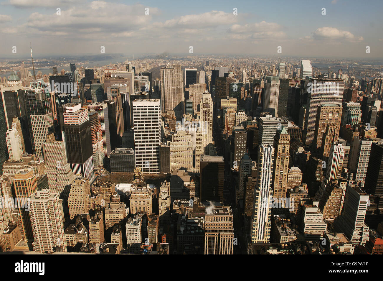 The view from the top of the Empire State building, towards midtown Manhattan New York City. Stock Photo