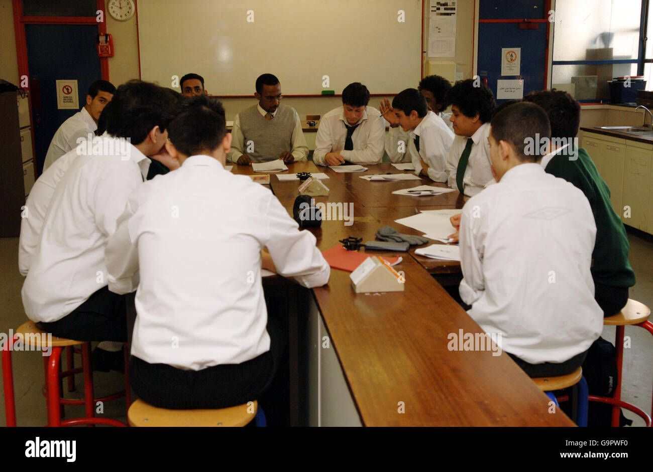 Pupils attend a class at the King Fahad Academy in East Acton, London. Stock Photo