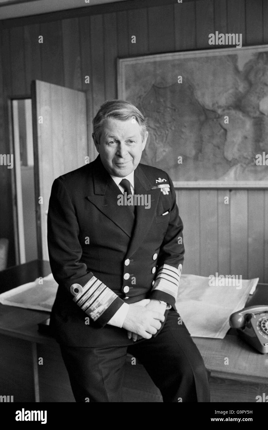 At the Fleet headquarters, the Navy's nerve-centre, at Northwood is Admiral Sir John Fieldhouse, Commander-in-Chief of the Fleet, and overall commander of the Falklands operation. Stock Photo