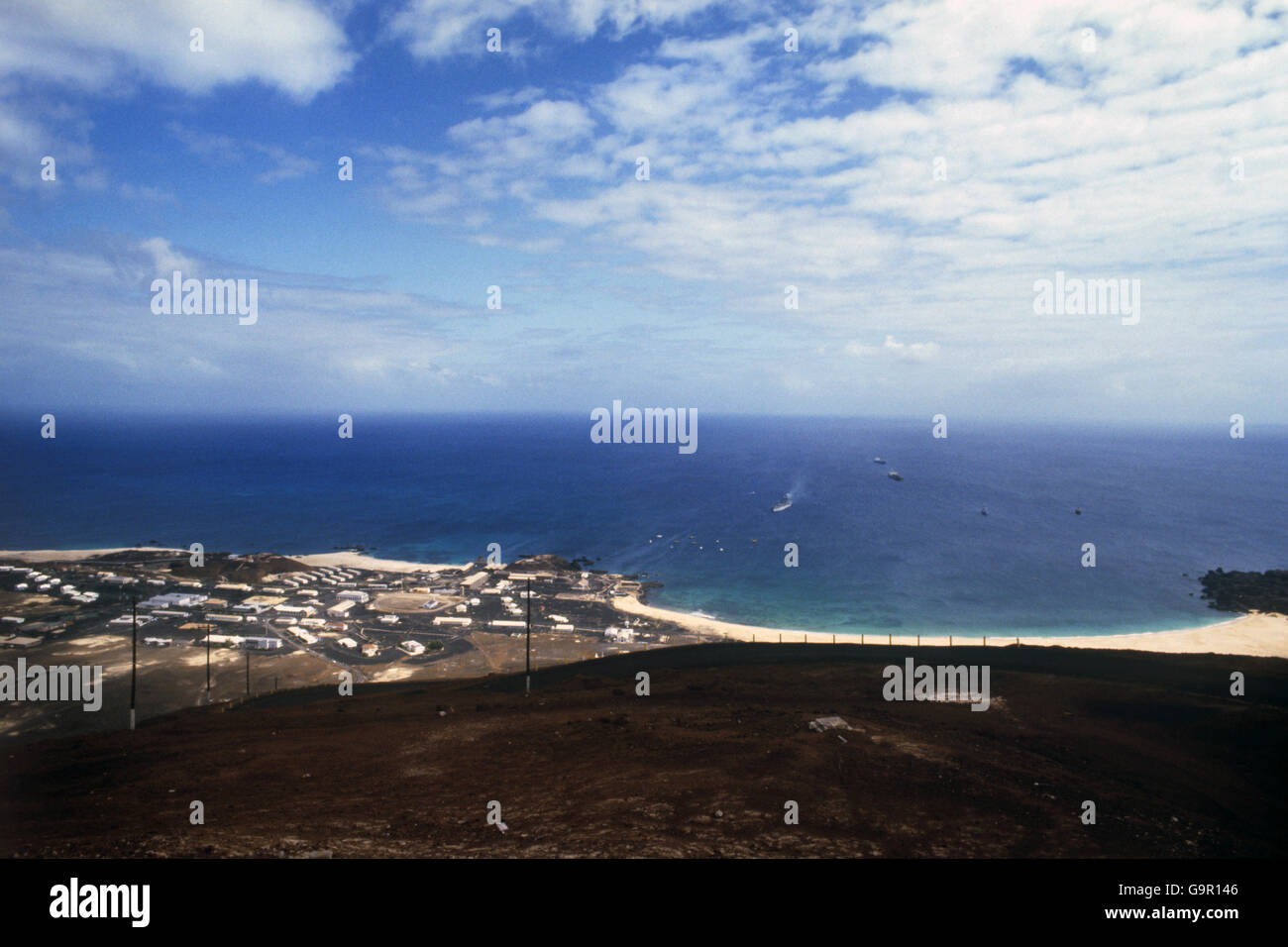 Ascension Island, the tiny volcanic landmark in the Atlantic which has proved a vital staging post for the British Task Force in the Falklands. Stock Photo