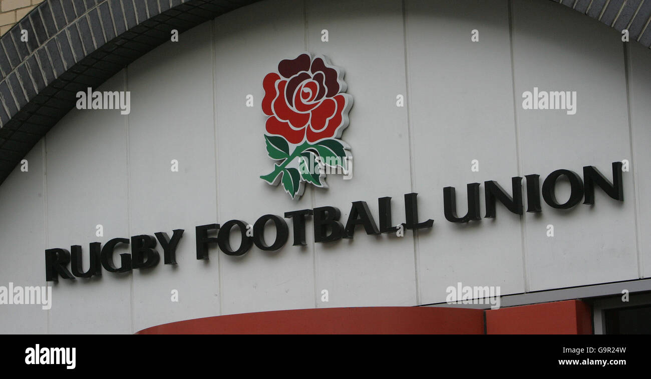 RFU HQ. Sign over the Rugby Football Union Headquarters at Twickenham. Stock Photo