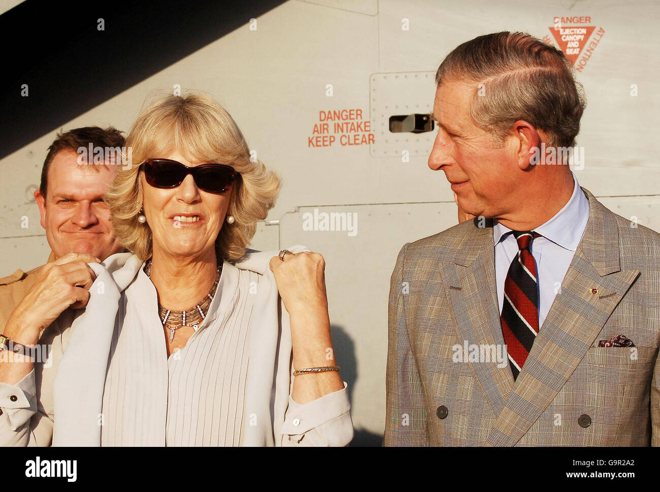 The Prince of Wales with the Duchess of Cornwall, in front of an RAF Tornado, during a visit to the US Airbase Al Udeid outside Doha in Qatar, this afternoon. Stock Photo