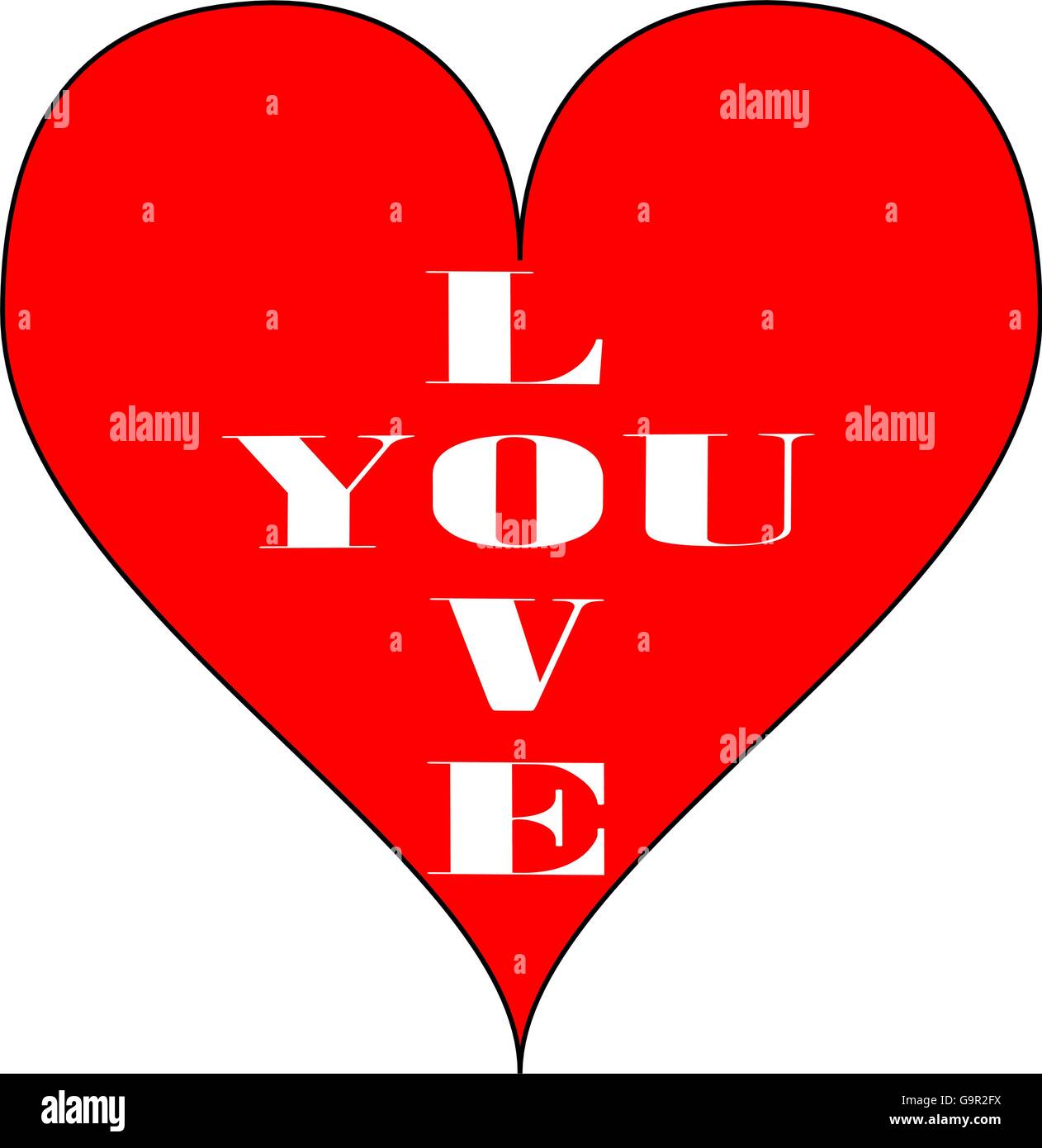 Simple red heart. 'Love you' written inside. Isolated over a white background. Vector. Stock Vector