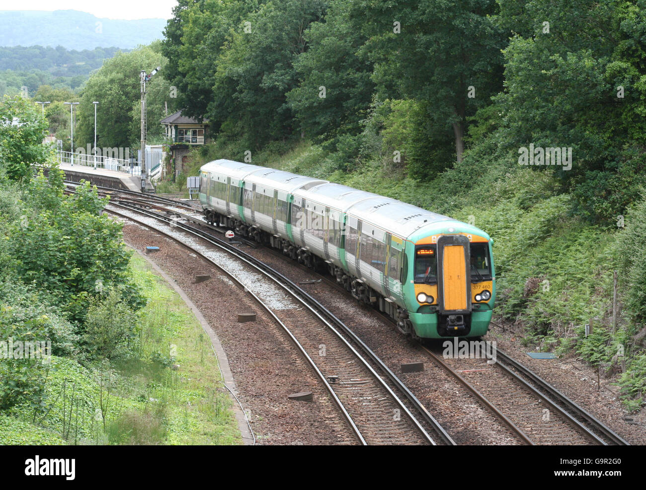Southern train leaving Pulborough Stock Photo