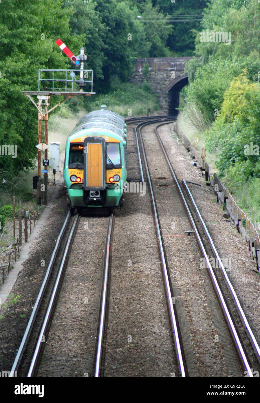Southern Railway Class 377 Electrostar north of Pulborough with a train for London Stock Photo