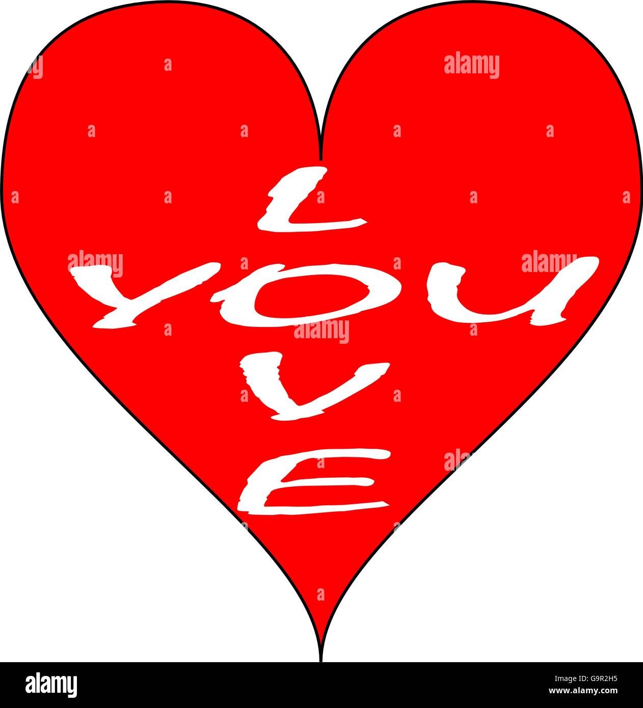 Simple red heart. 'Love you' written inside. Isolated over a white background. Vector. Stock Vector