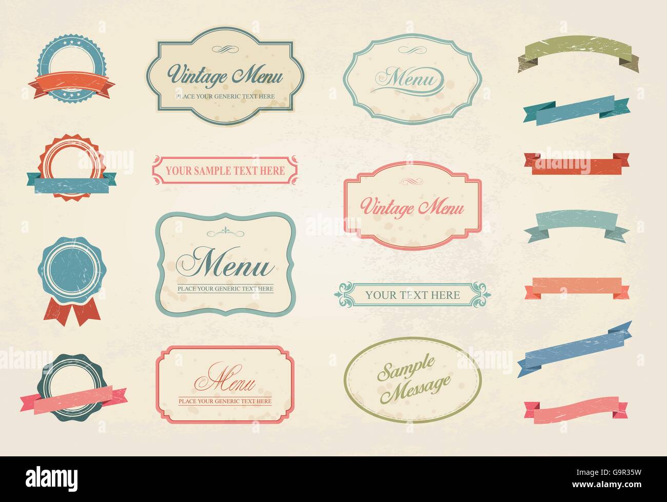 This image is a vector file representing a Premium Vintage Labels Vector Design Elements Collection Set. Stock Vector