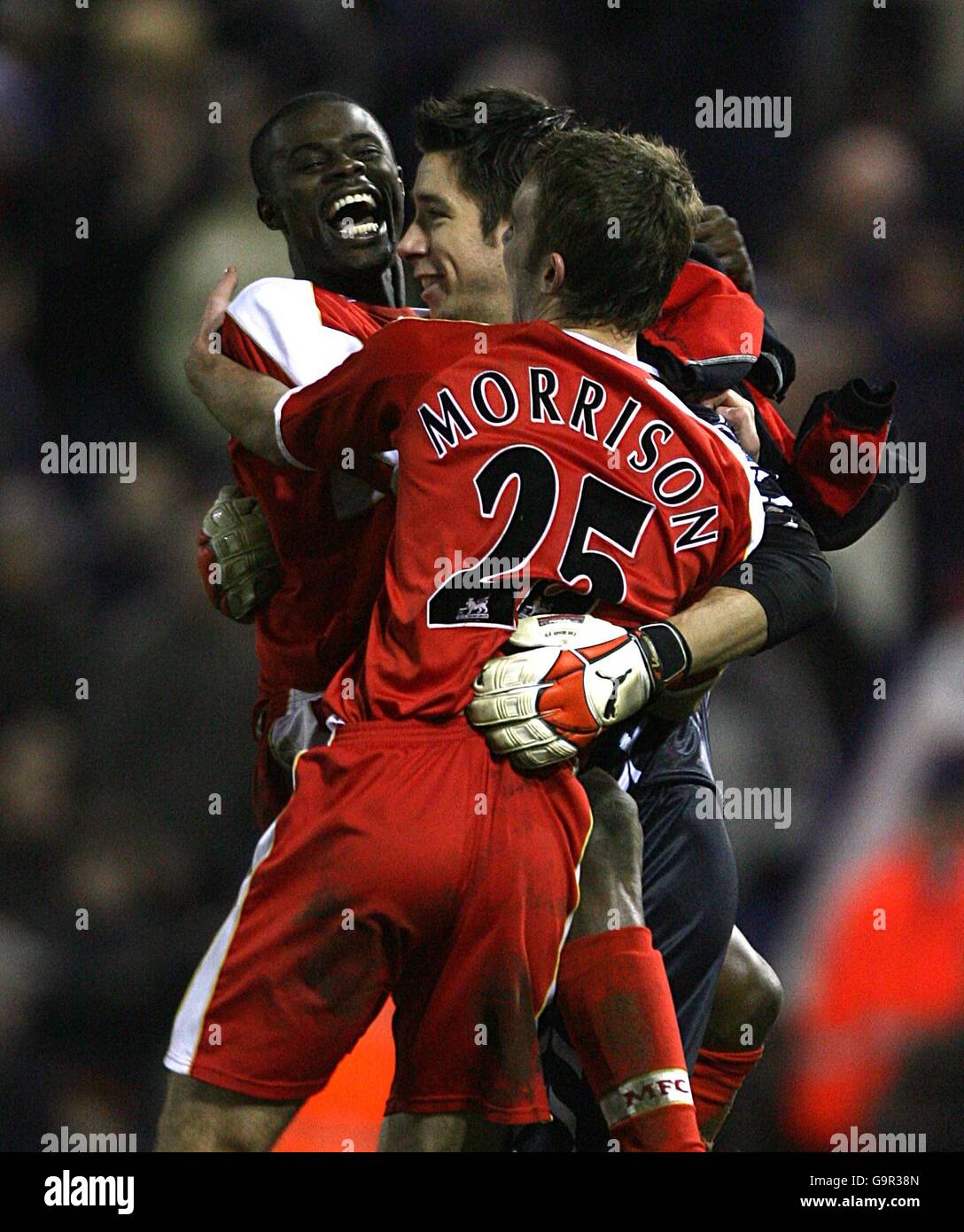 (LR) Middlesbrough's Boateng celebrates victory in the penalty