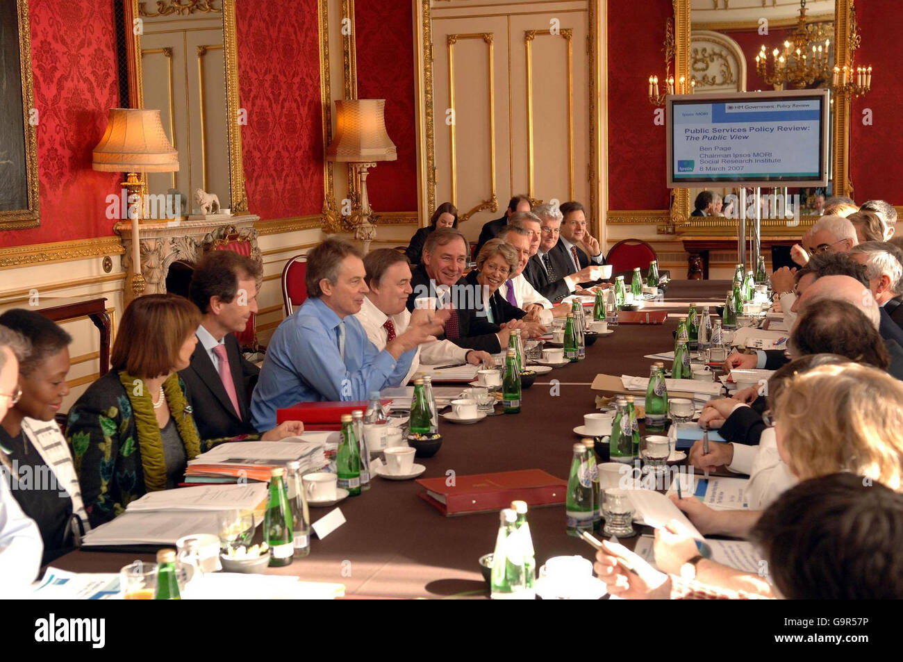 Prime Minister Tony Blair at a extended Cabinet meeting to consider findings of six Policy Review working groups at Lancaster House in central London Stock Photo