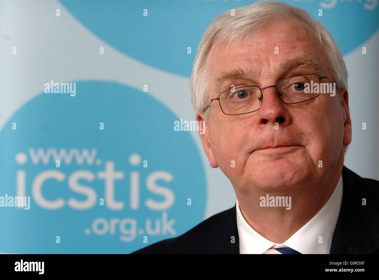 Sir Alistair Graham, chairman of premium-rate phone regulator Icstis, speaks at a news conference in central London. Stock Photo