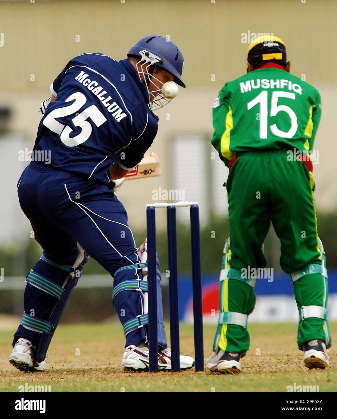 Scotland's Neil McCallum hits out during a warmup match at the Three W