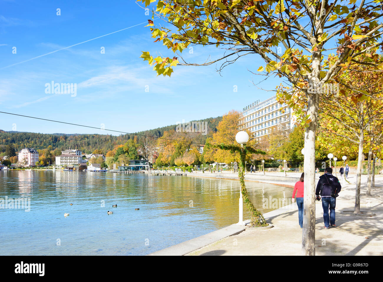 Hotels at lake promenade Wörthersee, Pörtschach am Wörther See, Austria, Kärnten, Carinthia, Stock Photo