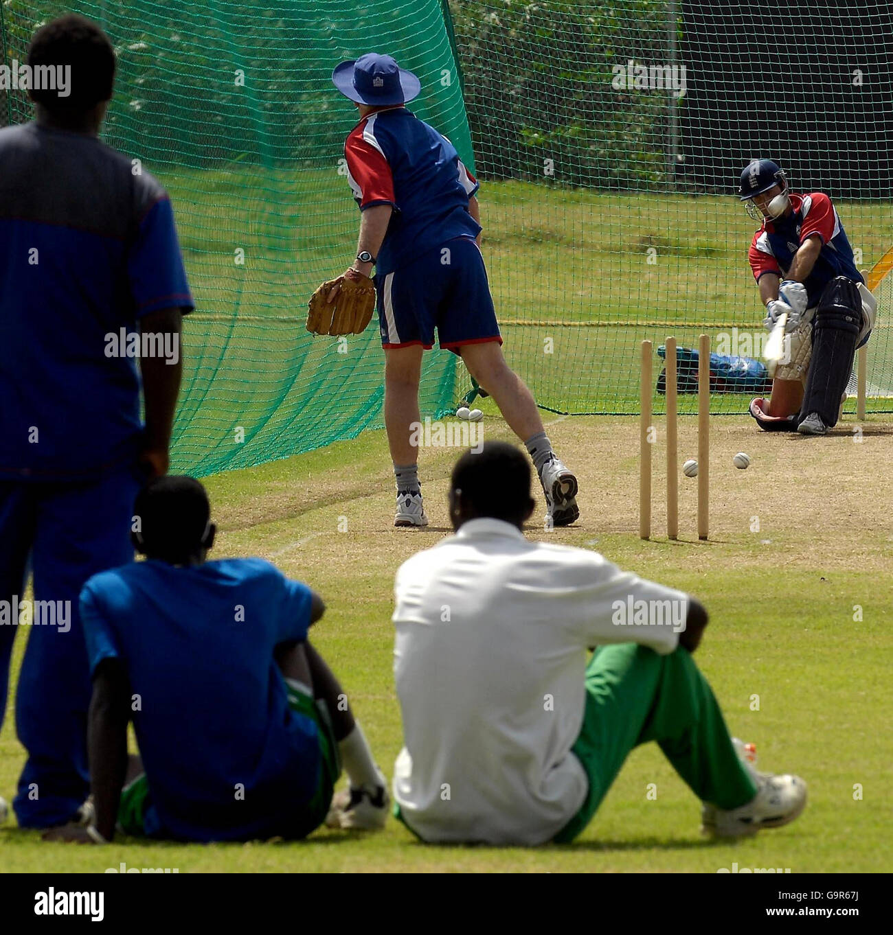 Sport cricket action practice michael vaughan hires stock photography