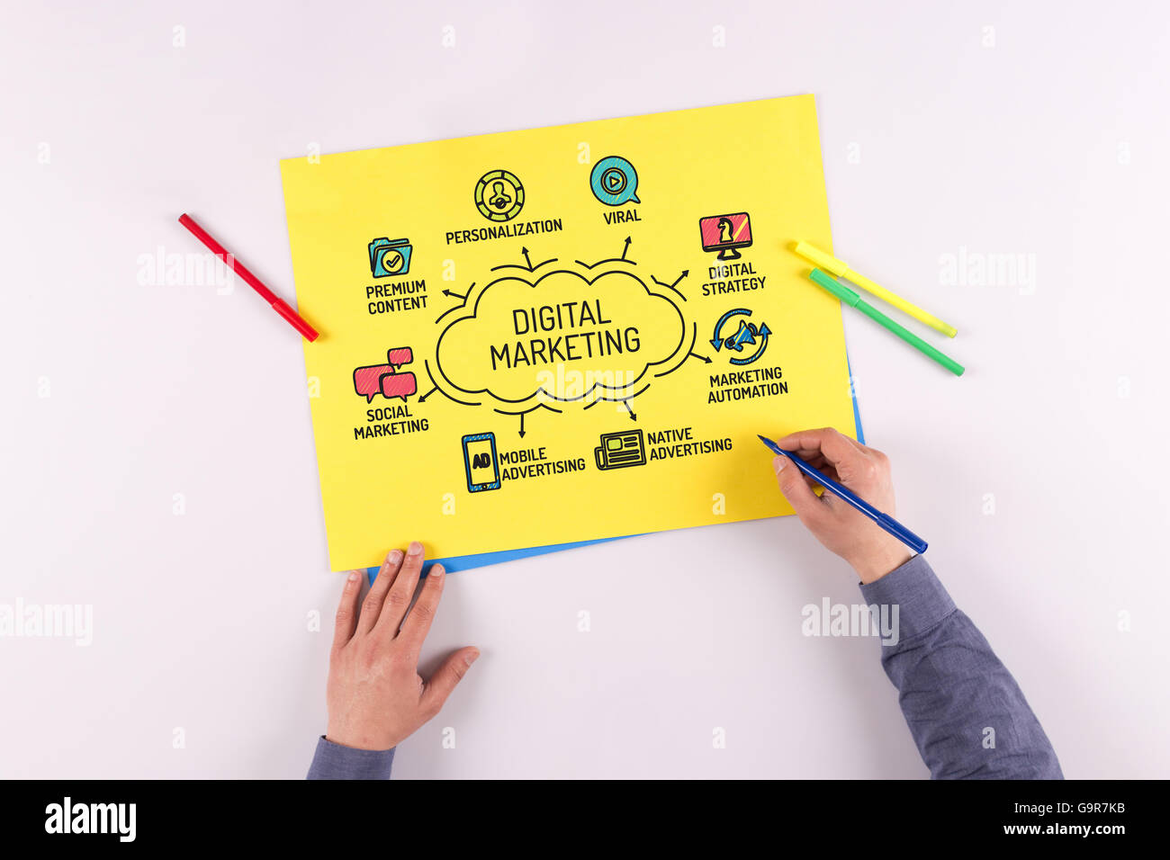Digital Marketing chart with keywords and sketch icons Stock Photo