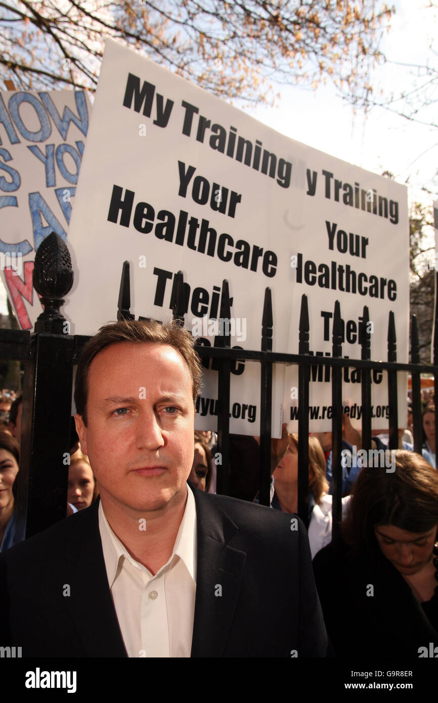 Leader of the Conservative Party David Cameron at a doctors rally in central London before