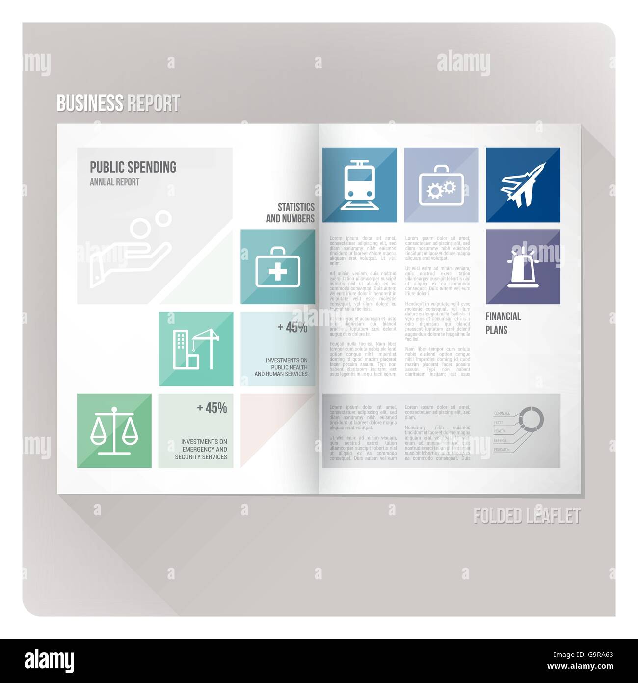 Administration and government brochure with icons set and copy space Stock Vector