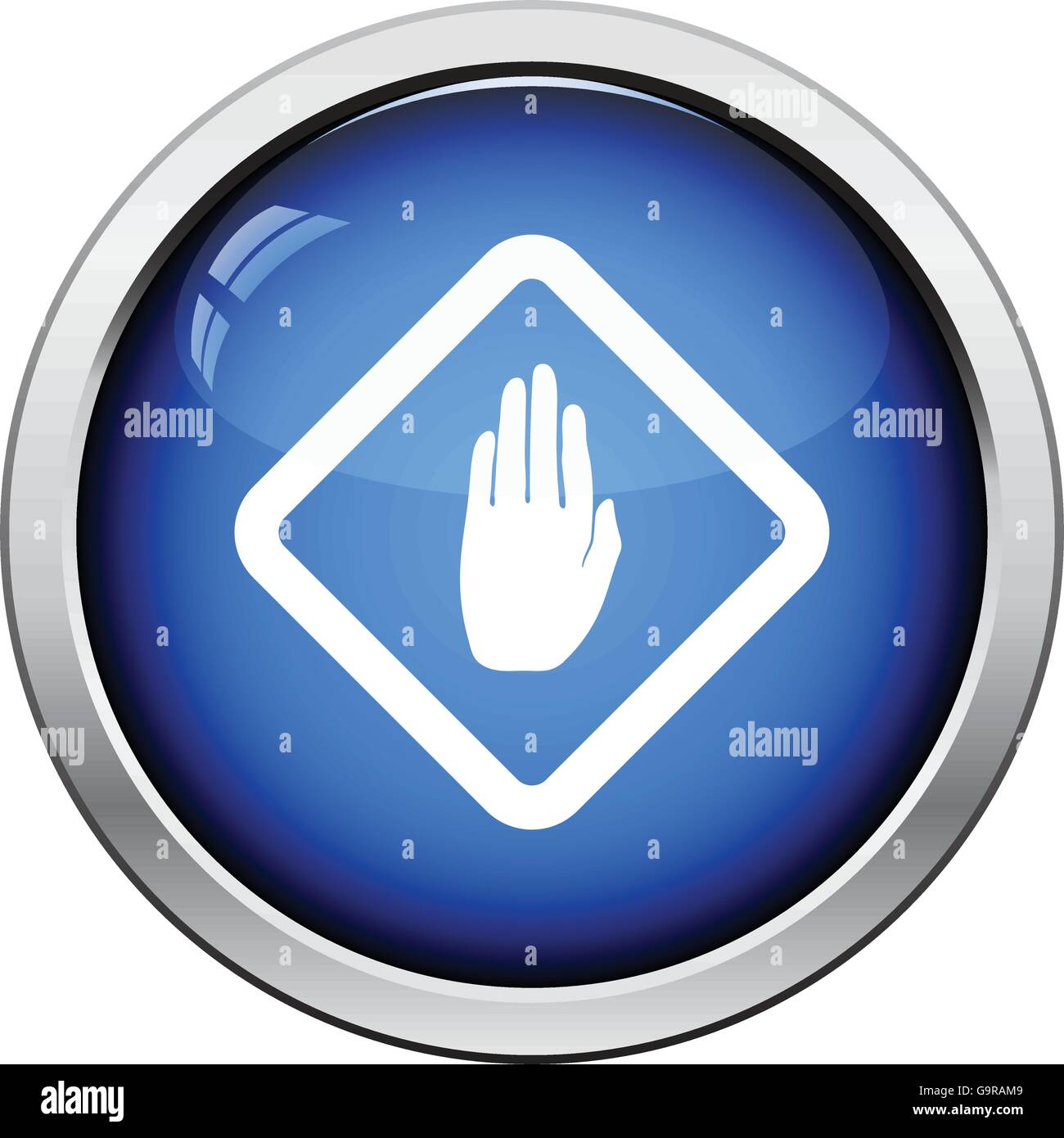 Icon of Warning hand. Glossy button design. Vector illustration Stock ...