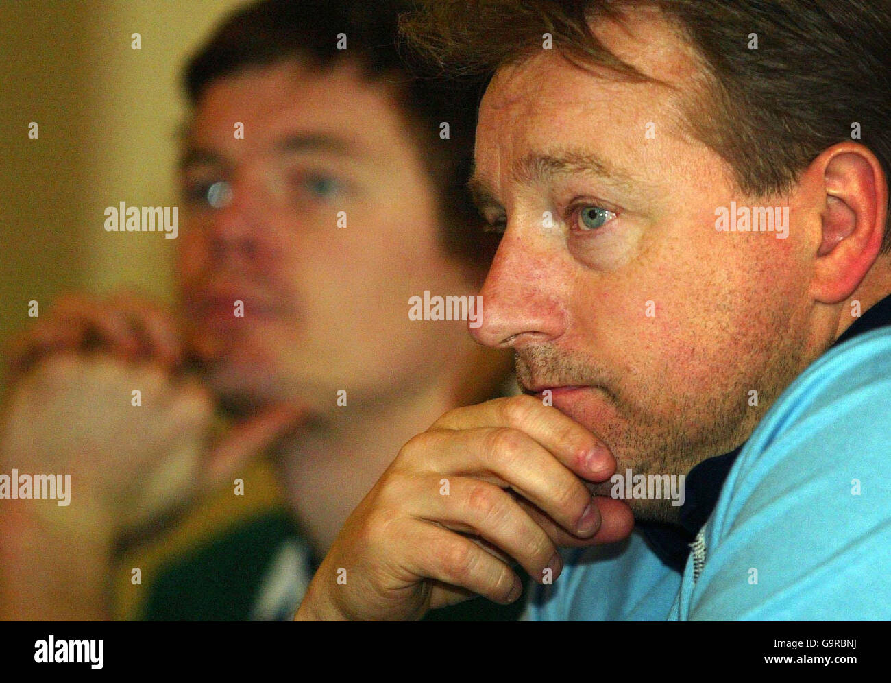 Rugby Union - Ireland press conference - The Balmoral Hotel. Ireland's coach Eddie O'Sullivan (right) with captain Brian O'Driscoll during a press conference at the Balmoran Hotel, Edinburgh. Stock Photo