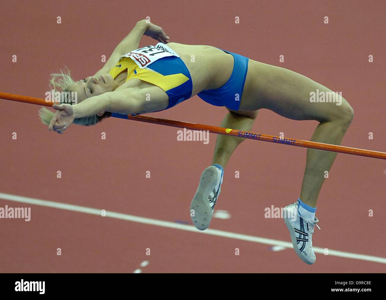 Ukraine's Nataliya Dobrynska in action during the Pentathlon High Jump ...