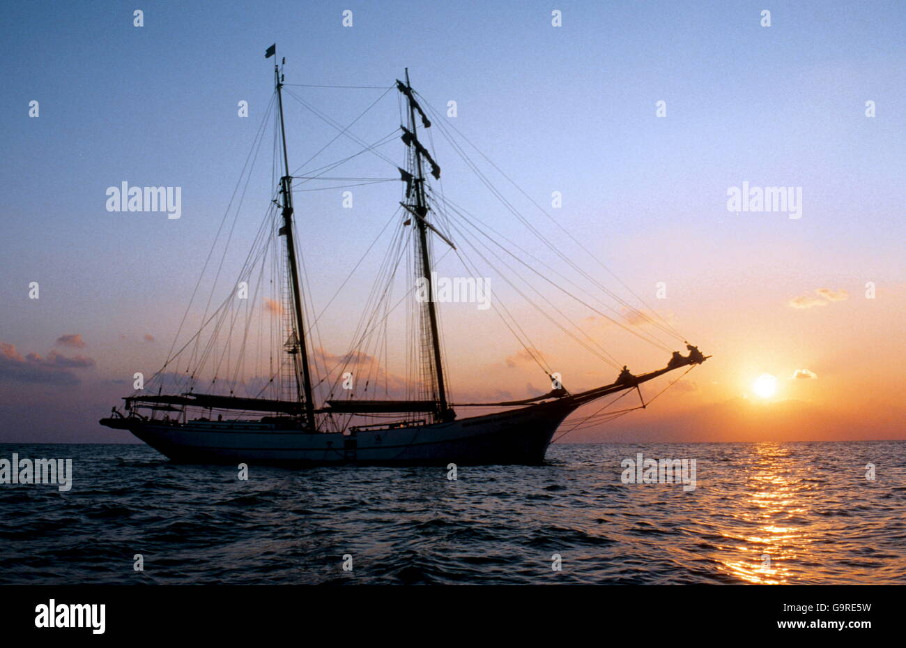 Sailing ship 'Sir Robert', type schooner, liveaboard diving, Mediterranean Sea, Sardinia / windjammer, two master, Baltimore-Clipper, square-rigger Stock Photo