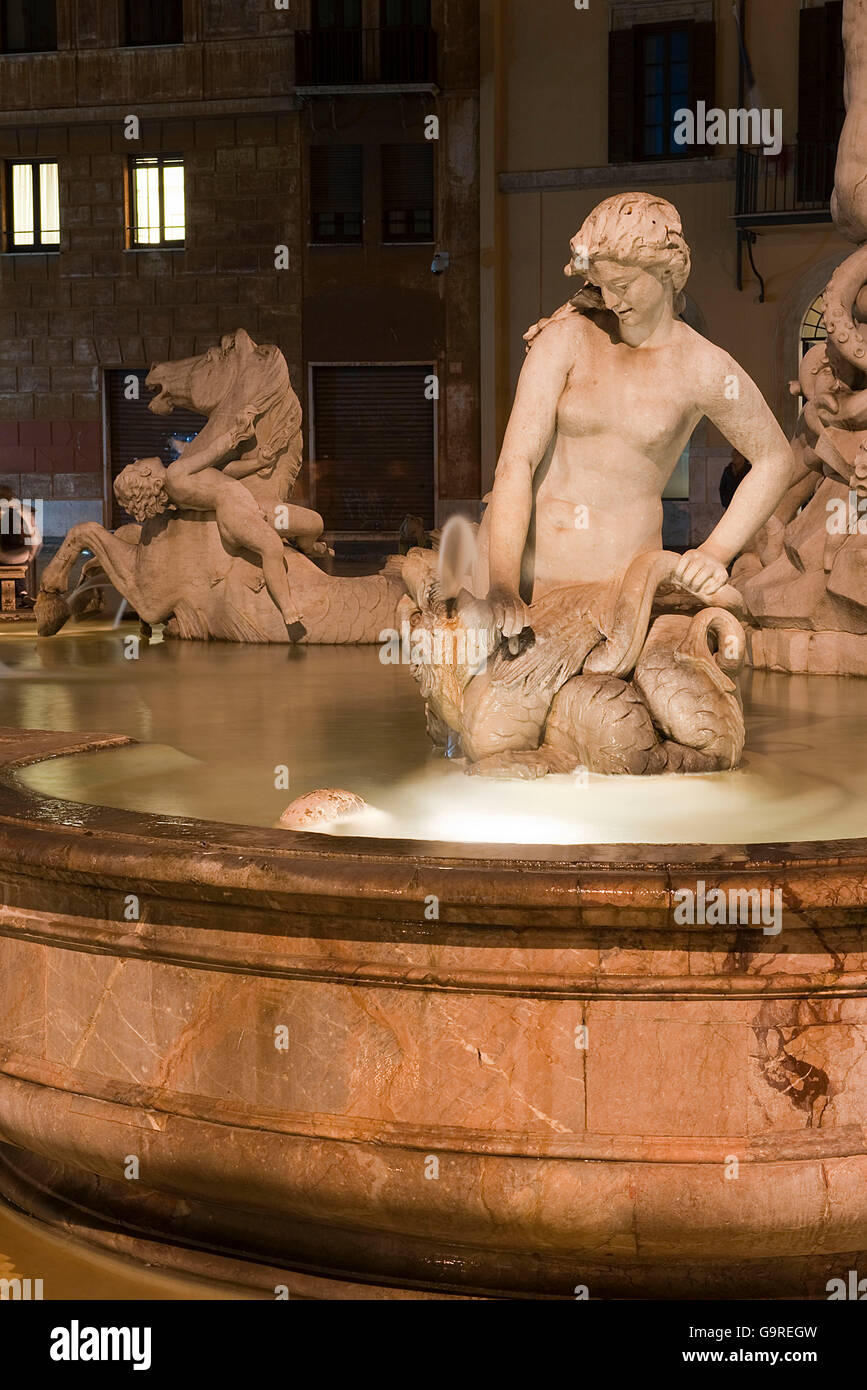 Fountain of Neptune, by Gian Lorenzo Bernini, Piazza Navona, Rome, Lazio, Italy / Fontana del Nettuno Stock Photo