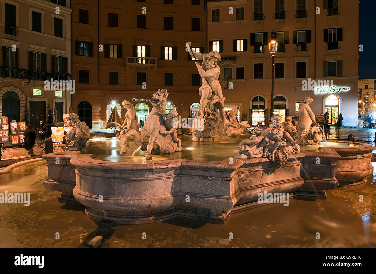 Fountain of Neptune, by Gian Lorenzo Bernini, Piazza Navona, Rome, Lazio, Italy / Fontana del Nettuno Stock Photo