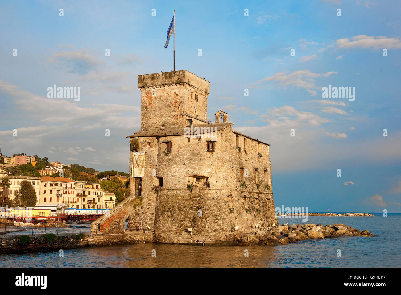 Genoa Castle Castle, built 1551, harbour of Rapallo, province Genoa, Ligury, Italy ...