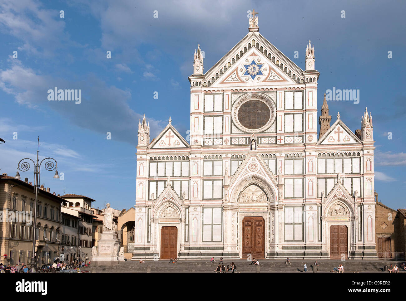 Church Santa Croce, Dante Alighieri monument, Piazza Santa Croce, Florence, Tuscany, Italy Stock Photo