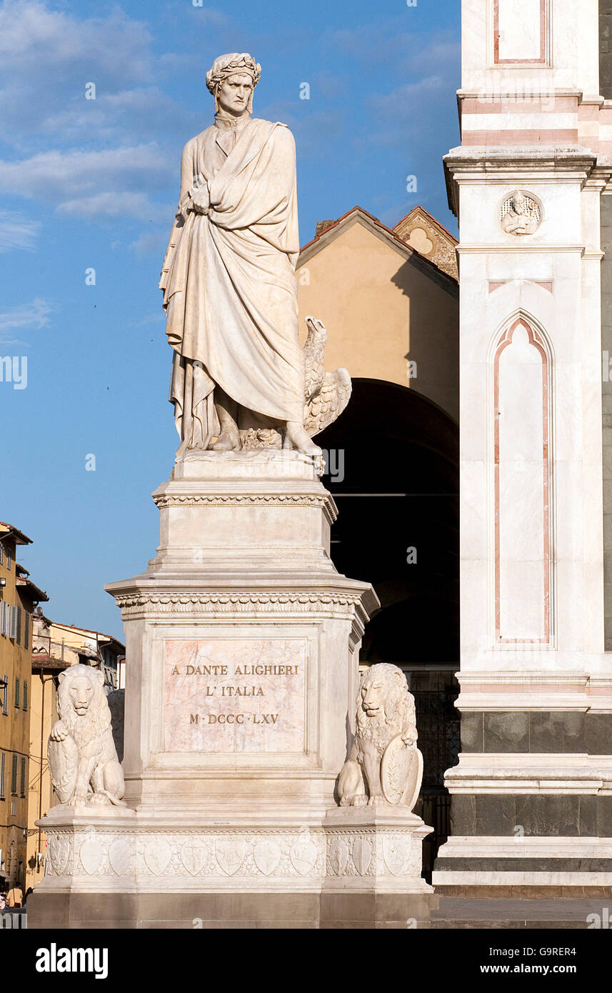 Dante Alighieri monument, at church Santa Croce, Piazza Santa Croce, Florence, Tuscany, Italy Stock Photo