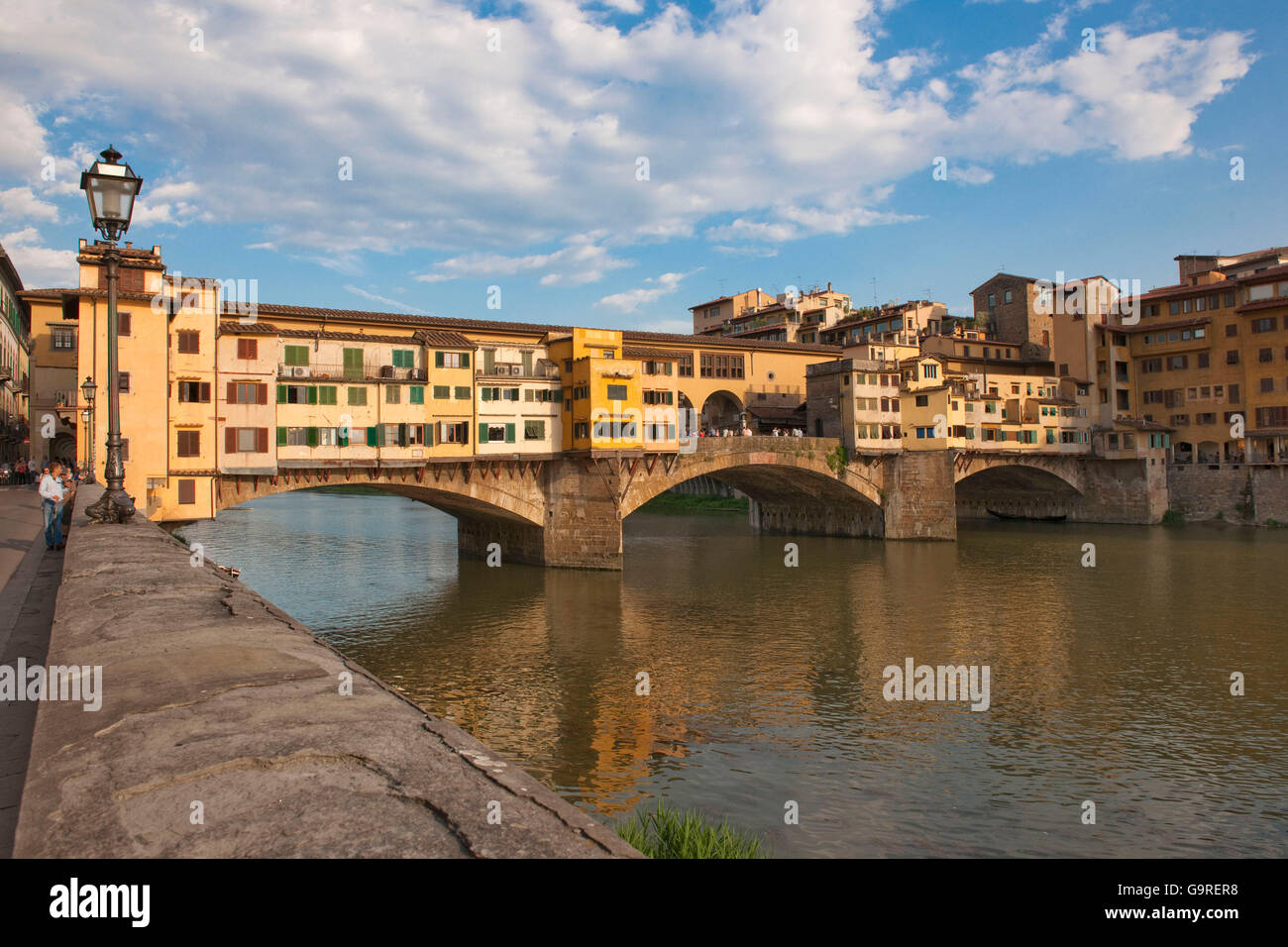 Ponte Vecchio with houses, river Arno, Florence, Tuscany, Italy Stock