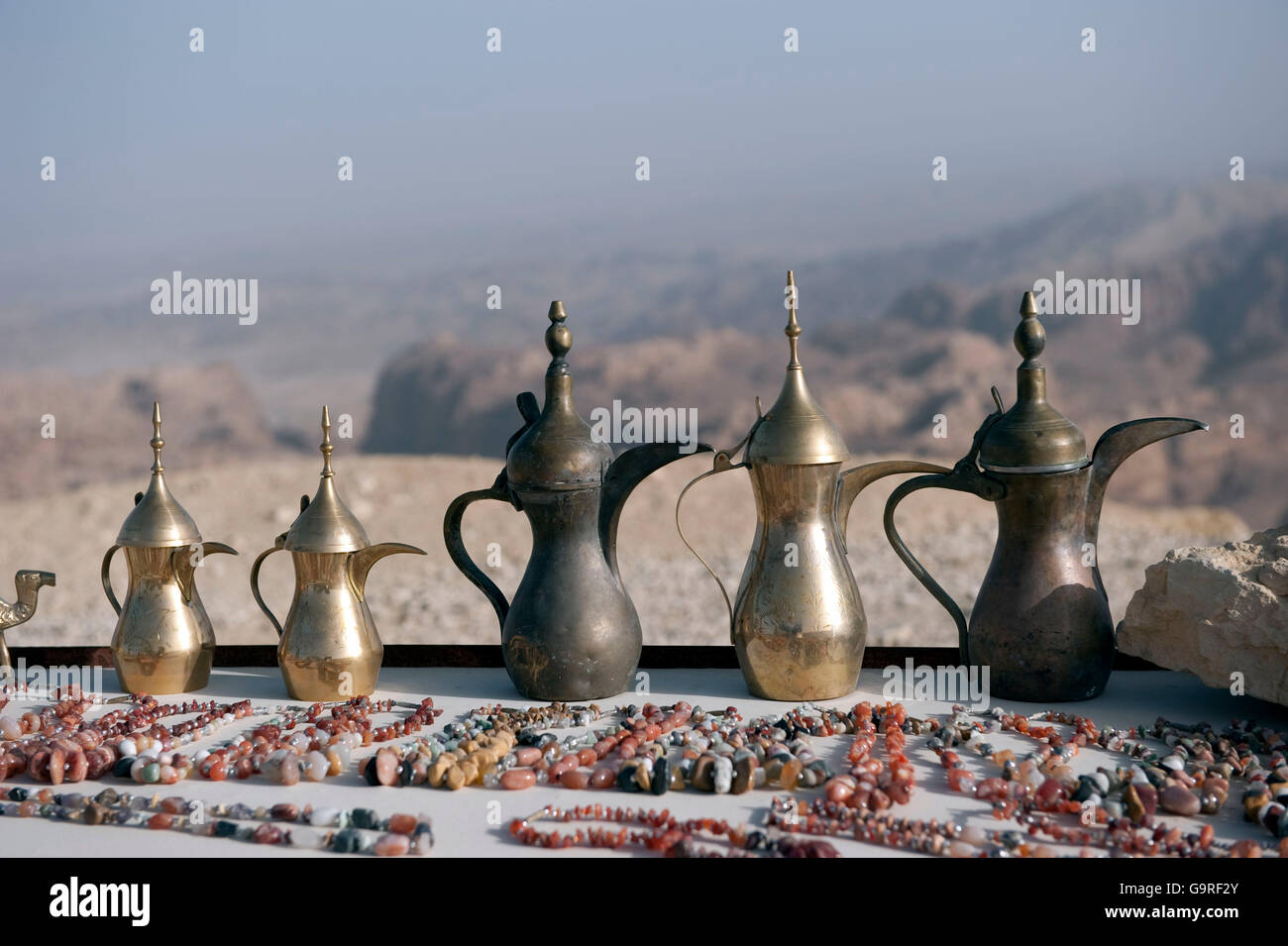 Arabian teapot, coffeepot, necklace, souvenir, Petra, Jordan Stock Photo