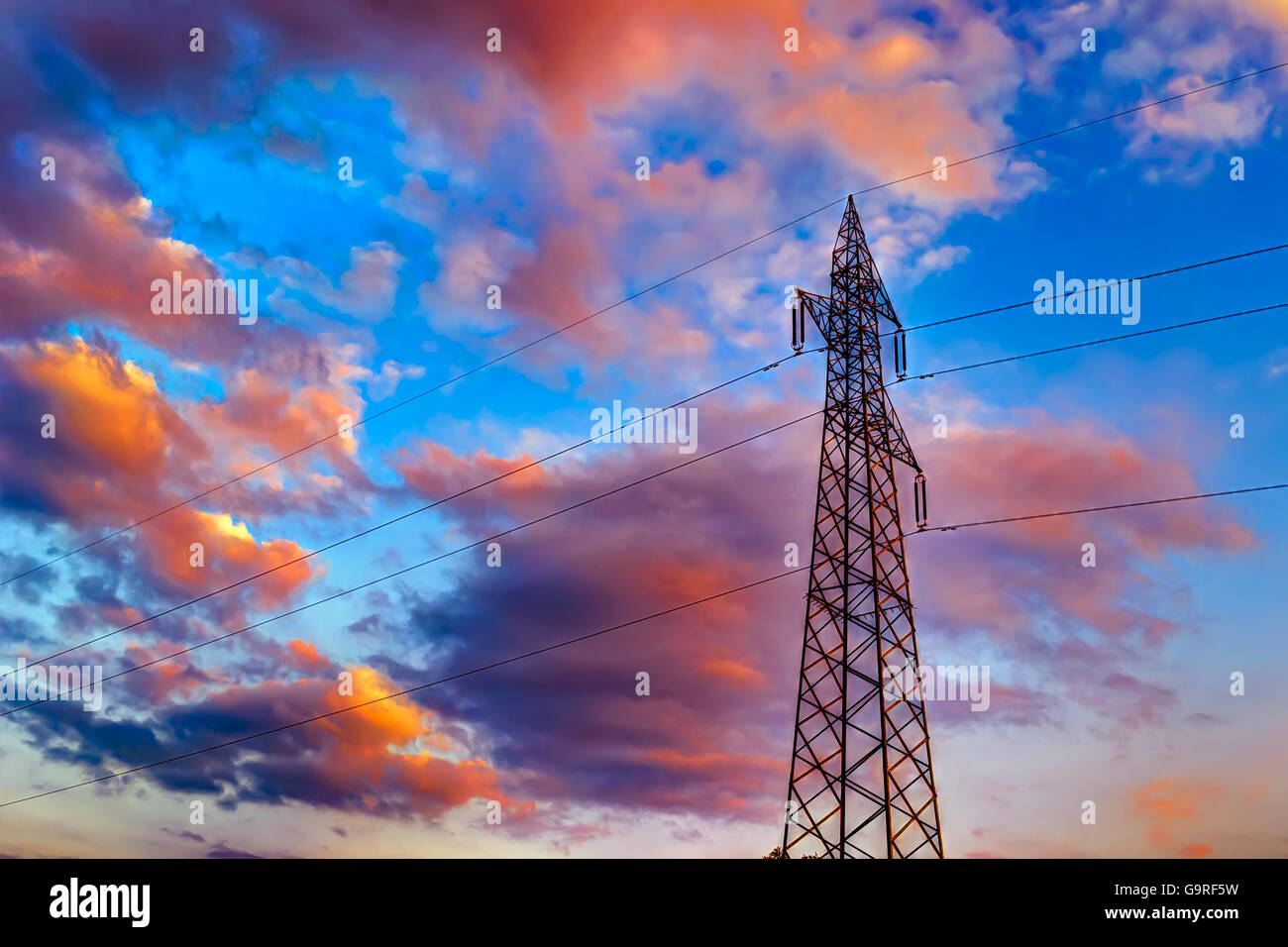 power tower under a cloudy sky at dusk. Heavy processes for hdr tone ...