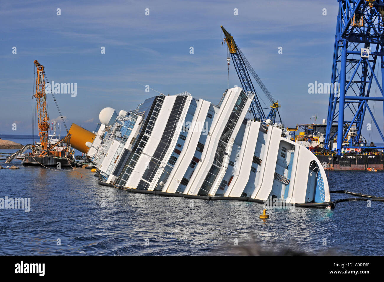 Recovery Work At Sinking Cruise Liner Costa Concordia At