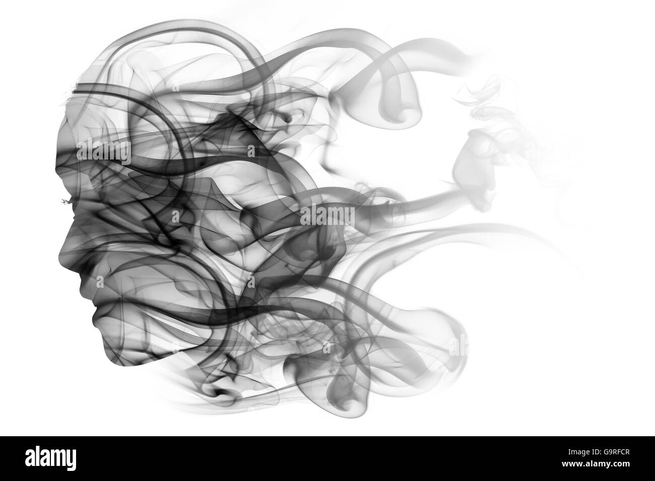 Double exposure portrait of woman and smoke Stock Photo - Alamy