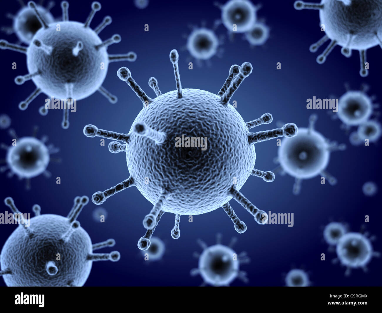 Many flu virus, blue (done in 3d rendering) Stock Photo