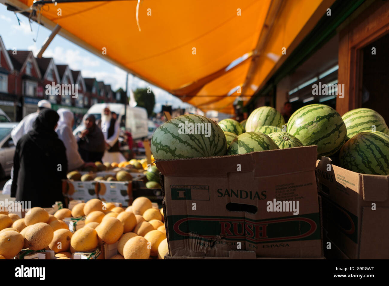 Fruit and veg for sale outside one of the many colourful shops on the